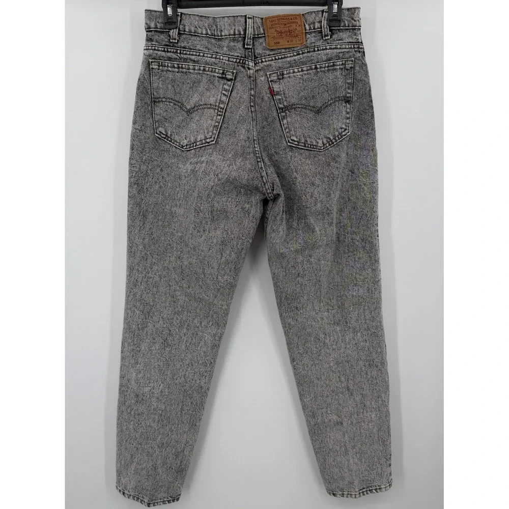 Vintage Levis 550 Relaxed Fit Tapered Leg Grey Acid Wash Jeans USA Made 36x32